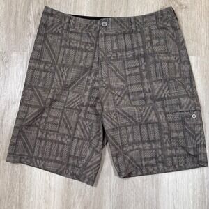 Crazy Shirts Mens Gray Geometric Print Board Shorts Swim Trunks Size 34 Hawaii